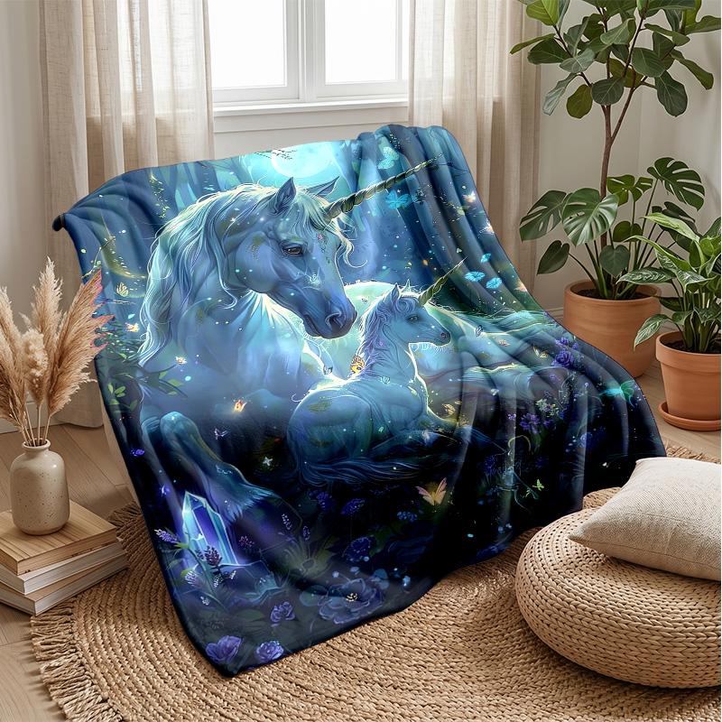Mystic Forest Animals Theme Blanket Lightweight Warm Flannel Blanket Decorative Throw Blanket for Home Decoration