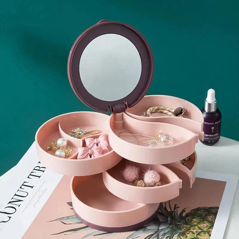 

синий/розовый держатель для ювелирных изделий, поднос для хранения ювелирных изделий, многослойная вращающаяся пластиковая подставка, коробка для сережек и колец, косметика