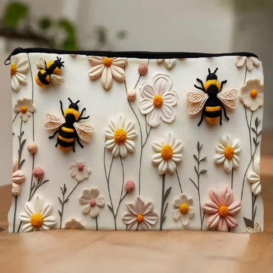 Yousheng Cosmetic Storage Bag, Thickened Canvas Pouch, with Smooth Zipper Large Capacity Stationery Organizer, Oil Painting Print Cosmetic Pouch