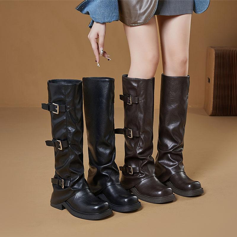 Fashion 2025 New Women's High Boots Western Cowboy Style Women Stacked Boots Large Size Warehouse female Knight Boots