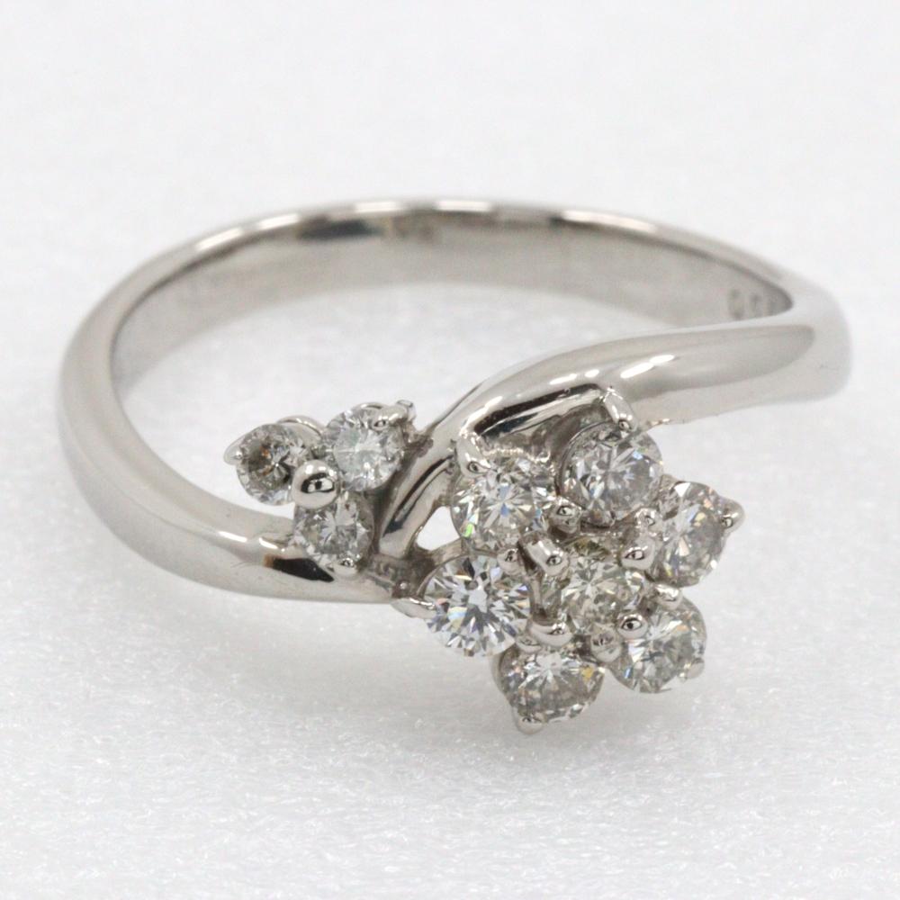 flour Ring Pt900Platinum/diamond #6.2(US Size) flour 4.2g Women Used