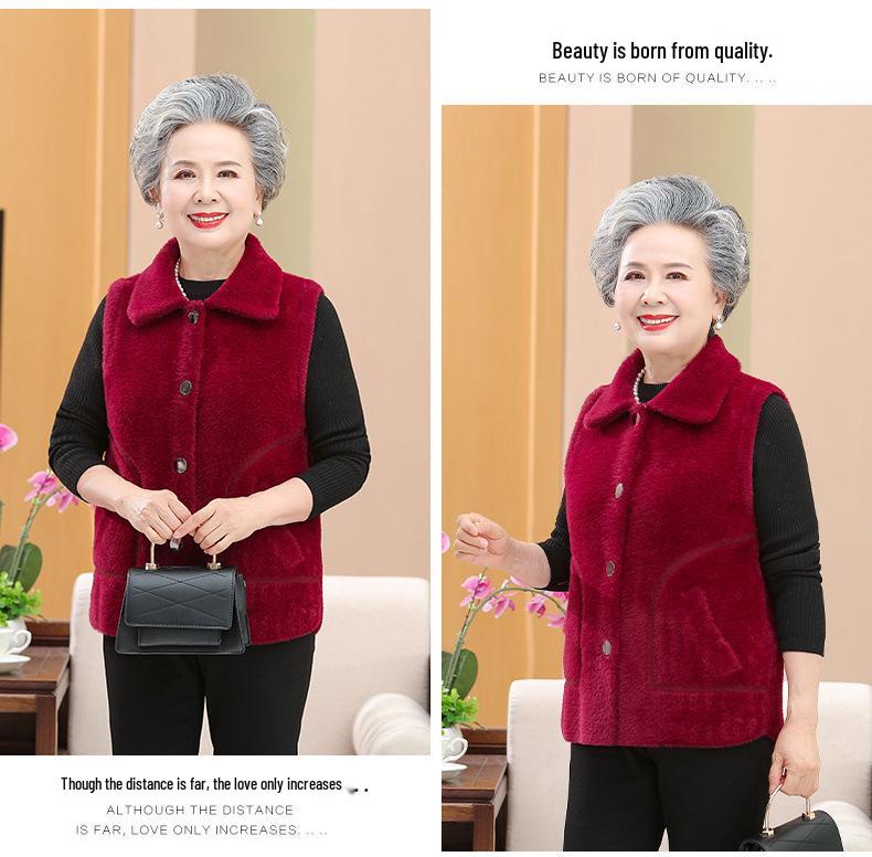 Fashionable Mink Velvet Vest for Middle-Aged and Elderly Women - Warm Autumn/Winter Style for Mom or Grandma