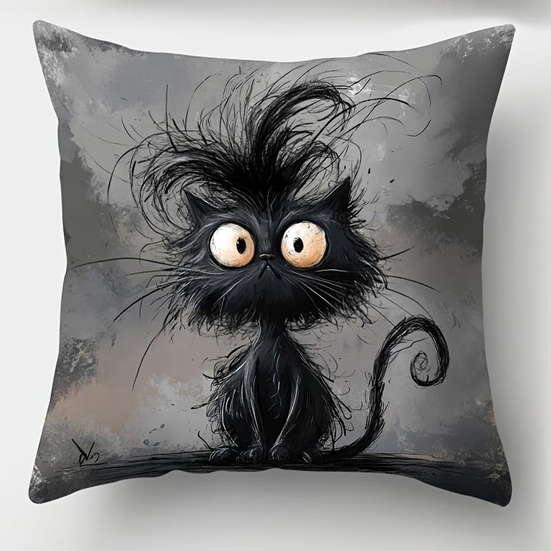 1/4pcs Funny Fluffy Black Cat Throw Pillow Covers Cute Cartoon Gothic Decorative Pillowcases for Home Sofa Bedroom Cushion cover