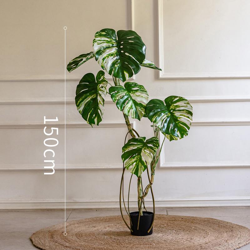 White Variegated Monstera Faux Tree - Large, Potted, Light Luxury Decor for Living Room