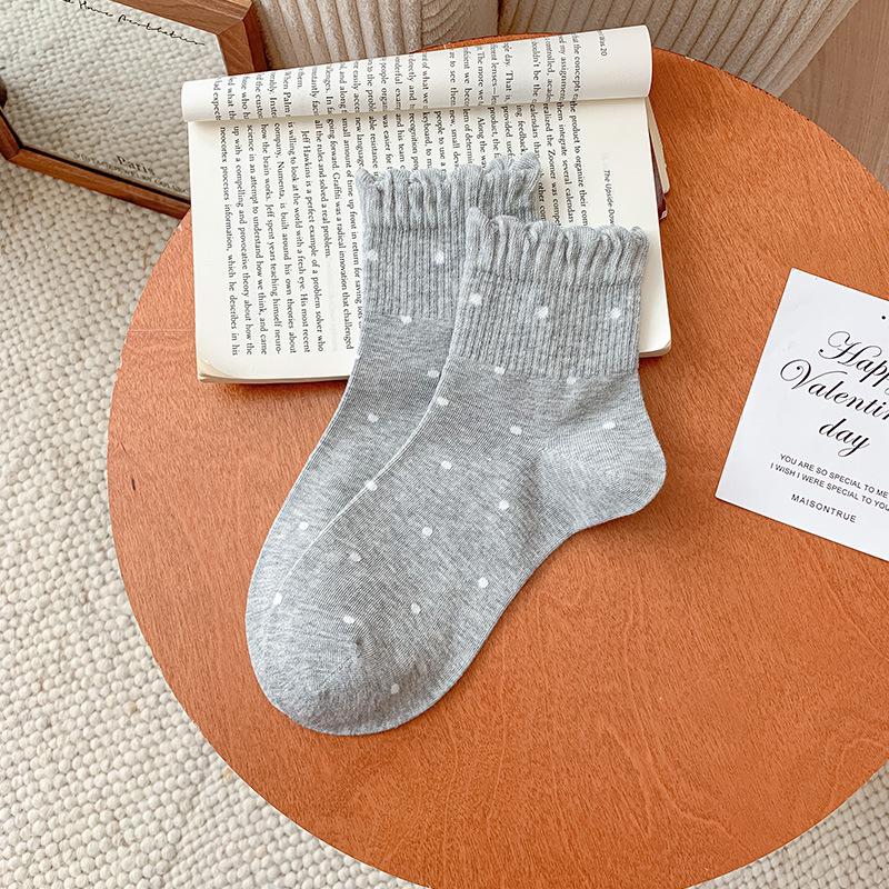 Women's Summer Polka Dot Mid-Calf Lace Socks - Japanese College Style