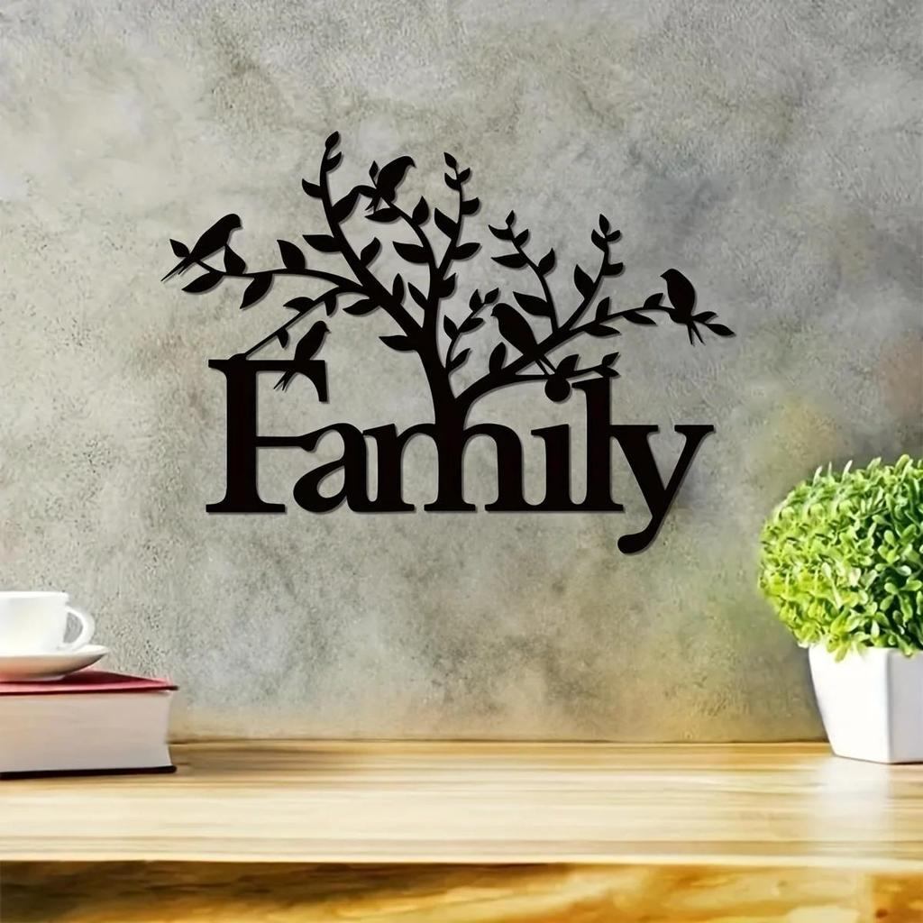 Metal Family Tree Wall Art, Rustic Home Decor Sign, Farmhouse Housewarming Gift, Modern Decorative Plaque for Living Room