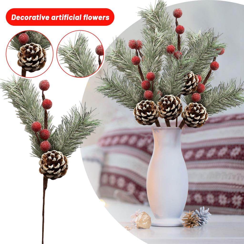 11 Inch Artificial Christmas Tree Red Berries Cuttings For Christmas Tree Filler Floral Arrangement Winter Holiday Decoration