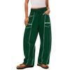 Women's Wide Leg Pants With High Waisted Straight Leg And Spliced Pocket Casual Pants
