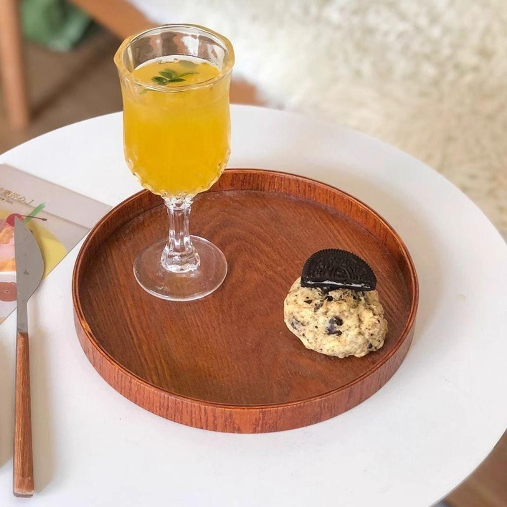 Vintage Round Serving Tray Wooden 21/24/27/30/33cm Decorative Tray Tea Food Tray Coffee Home Table