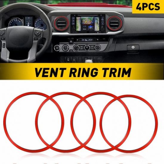 4pcs A/C Vent Ring Trim Covers A/C Outlet Vent Red For Toyota 2016- Tacoma