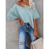 Summer Women V-Neck T-Shirt Waffle Casual Loose Short Sleeve Tee