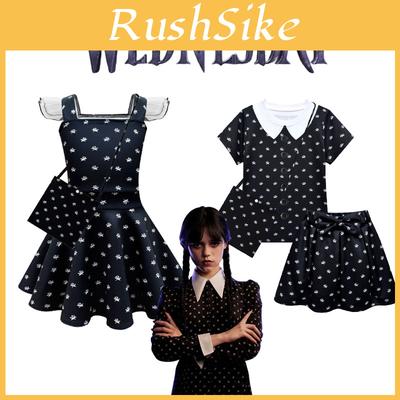 The Addams Family Wednesday Cosplay Costume Black Dress For Halloween Party