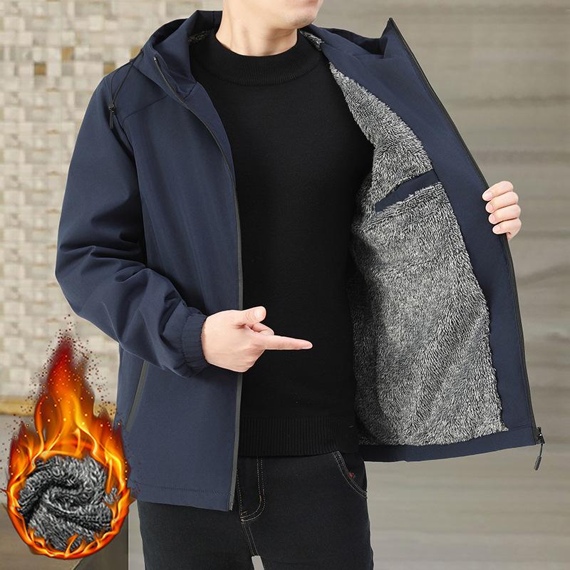 Men S Thick Fleece Hooded Windproof Casual Outdoor Jacket