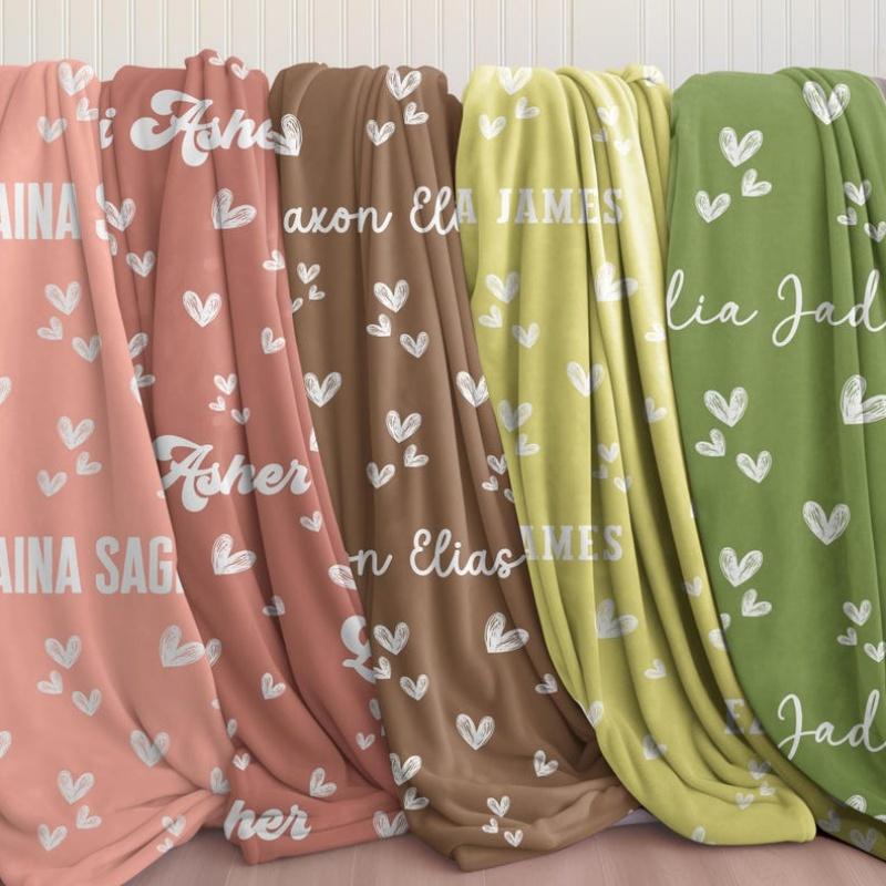 Love Heart Baby Blanket Custom Name Personalized Blanket Soft Skin-Friendly Sofa Blanket Kid Blanket Birthday Gifts Home Decor