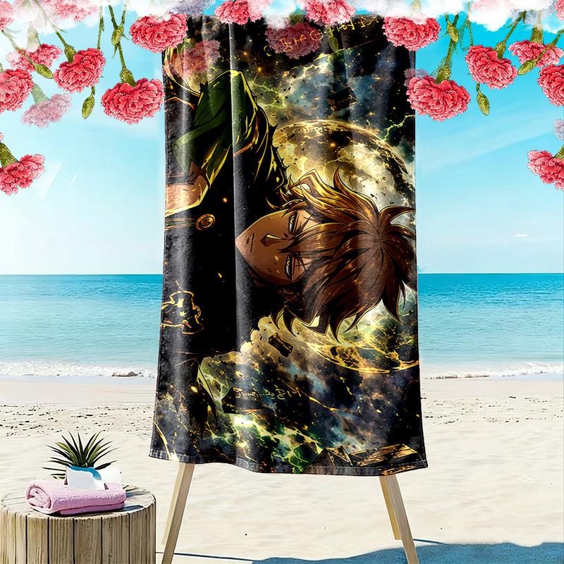 Black Clover Print Beach Towel, Large Soft Quick Dry Towel for Beach Camping Swimming