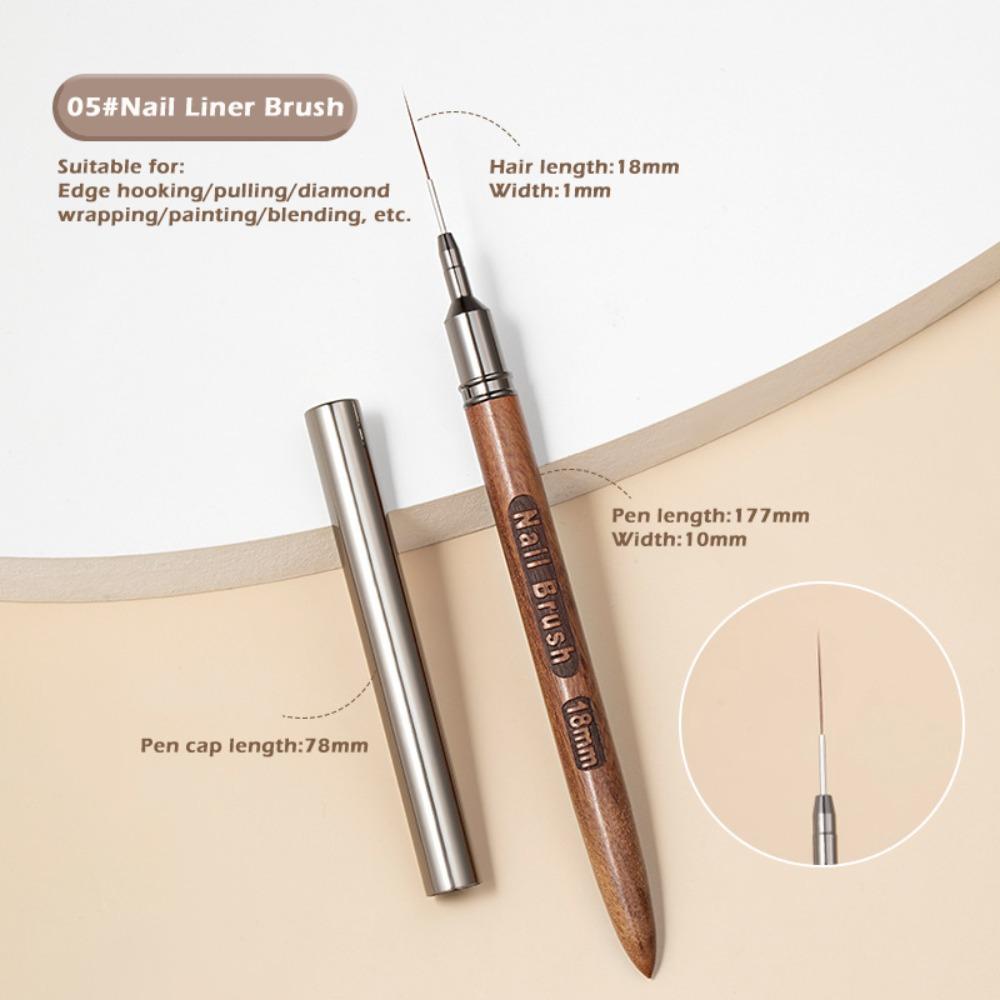 6/9/12/15/18mm Nail Liner Brush Sandalwood Pole Professional Fine Detail Nail Brush Nail Art Painting Brush Nail Painting