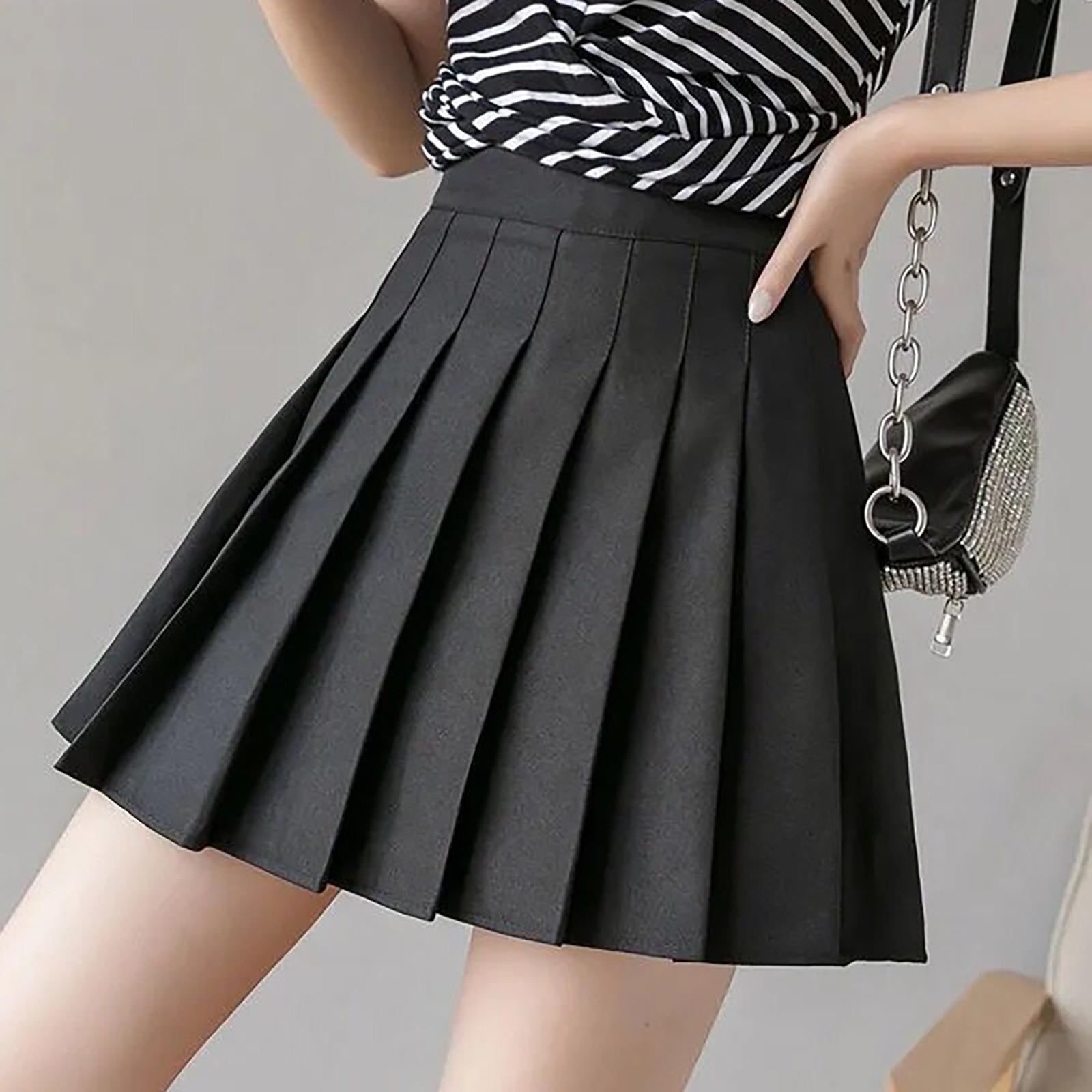 Женская модная плиссированная юбка с высокой талией, повседневная теннисная юбка с тонкой талией XS чёрный