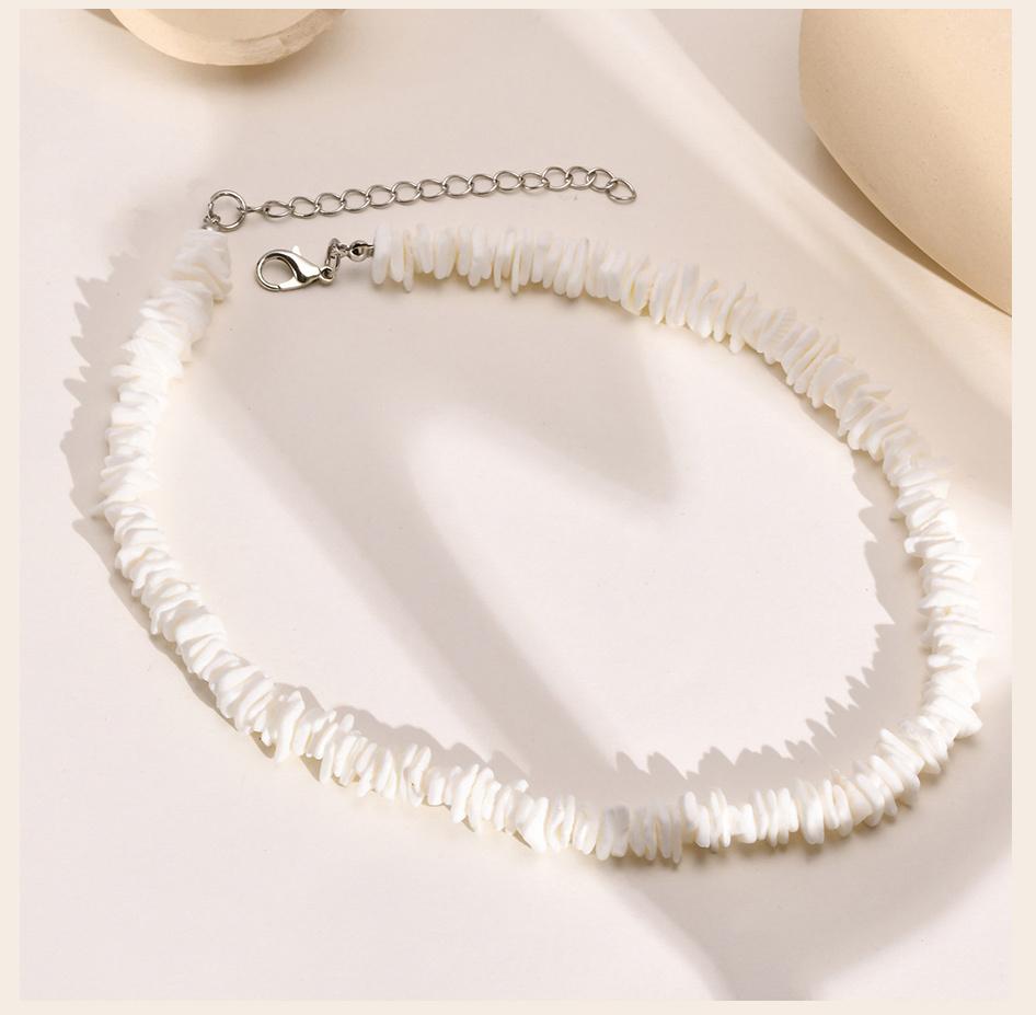 Hawaiian White Chip Shell Choker Necklace for Women,Puka Shell Chain Link