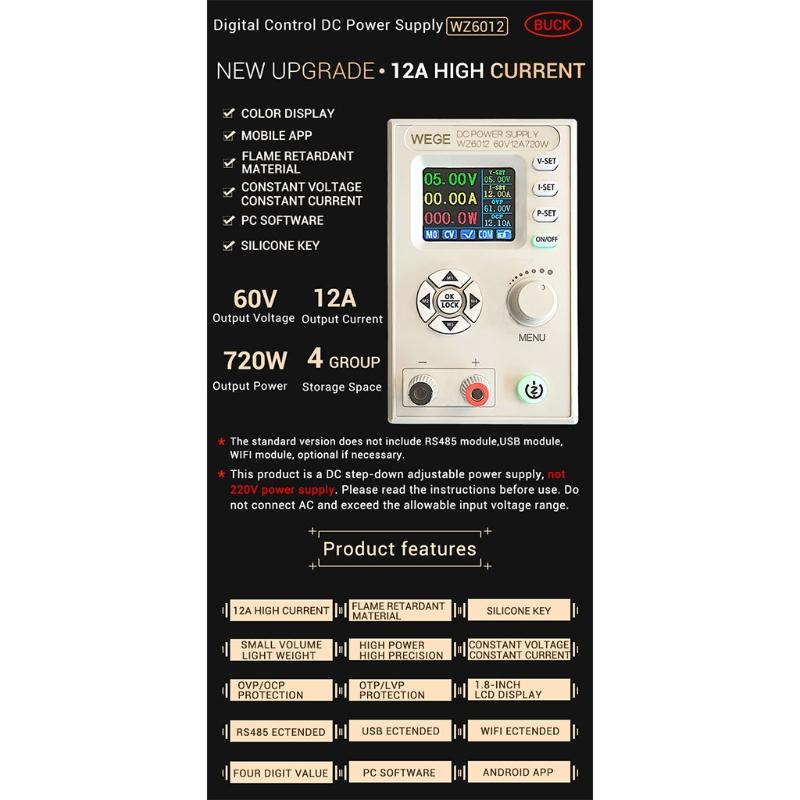 60V 12A Adjustable CNC for DC Power Supply Step-down Power Supply Module Constant Voltage Constant Current LCD Screen