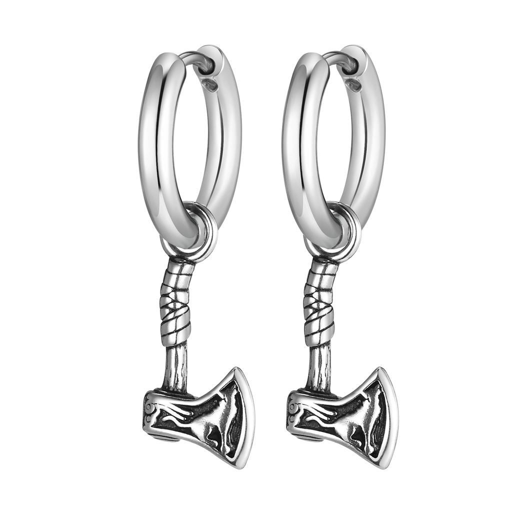 Vnox Viking Axe Hoop Earrings for Men Stainless Steel Drop Dangle Norse Mythology Jewelry Gift