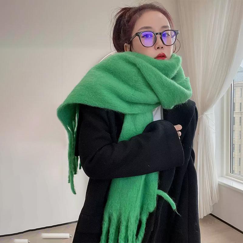 Kostkovaný šátek jednobarevný Dámský zimní tlustý šál z imitace kašmíru Korejský styl Teplý šátek na krk