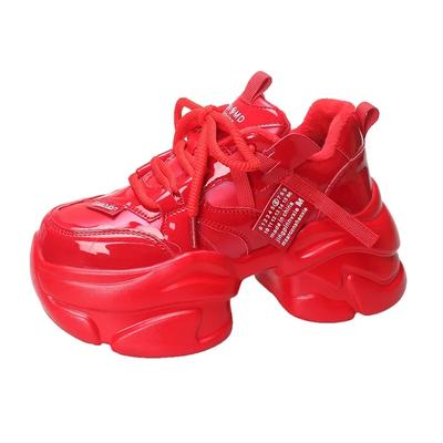 Mode Neue Frauen Frühling Herbst Chunky Turnschuhe 8CM Dicken Boden Leder Schuhe Hohe Plattform Vulkanisieren Rot Schuhe Casual Sport schuhe