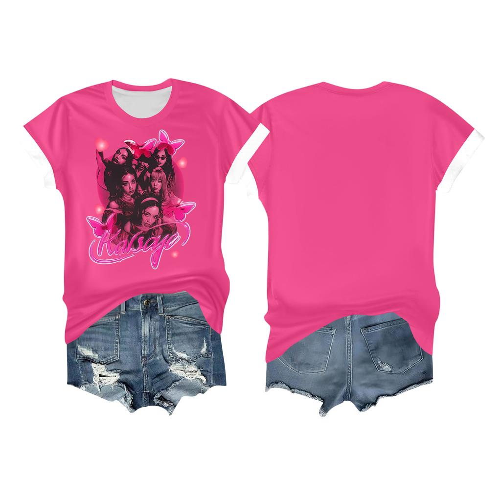 Women's Casual Printed T-shirt Round Neck Pullover Short Sleeve Top