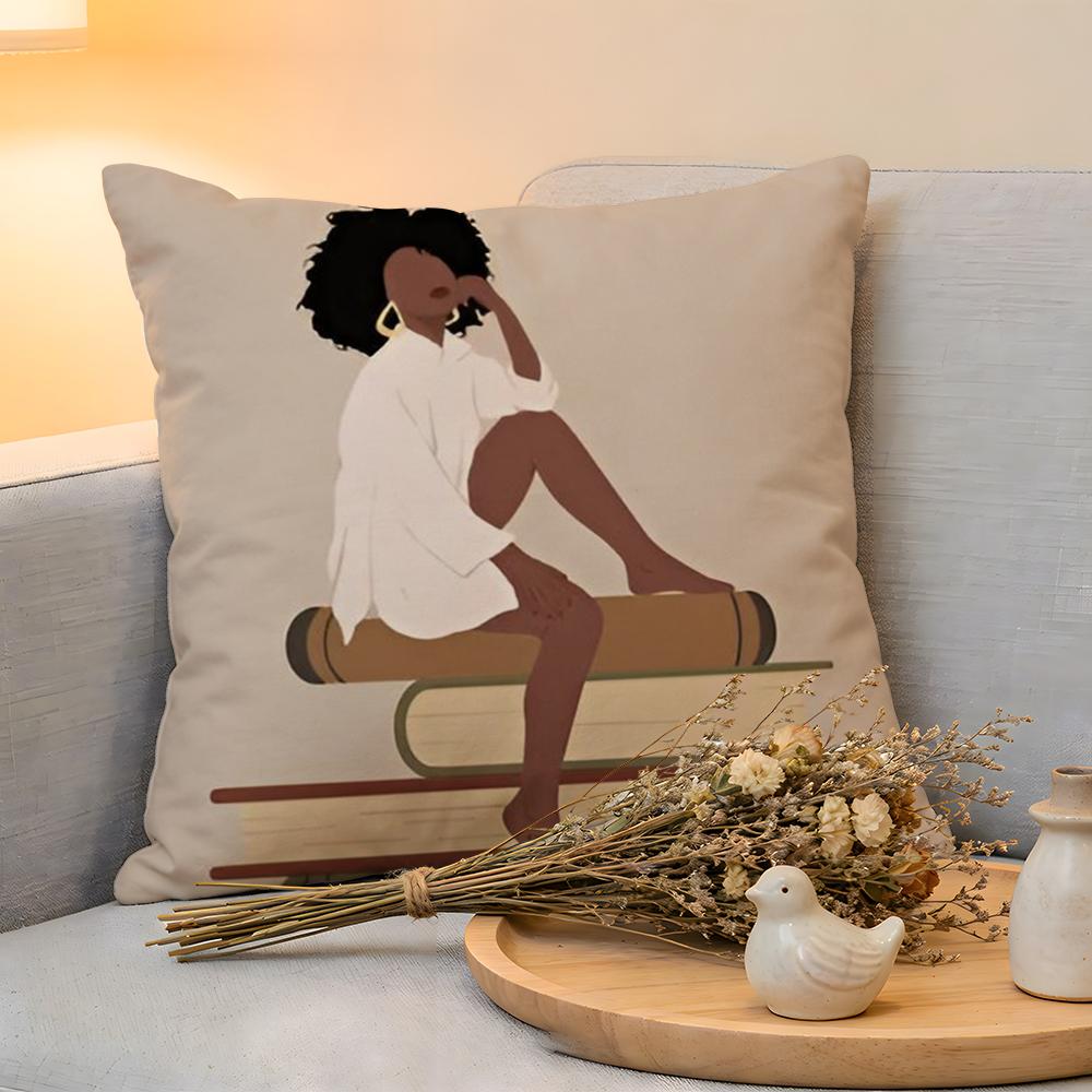Cushion Cover Linen SkinFriendly Soft Decorative Case For Sofa Home Decor Black Woman Art Anime Pillow cover