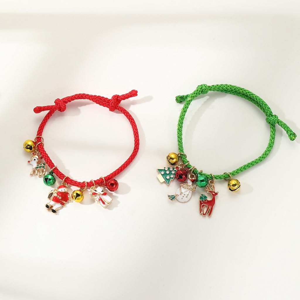 Christmas Elk Bell Couple Bracelet, Cartoon Oil Drip Adjustable Santa Cane Bracelet