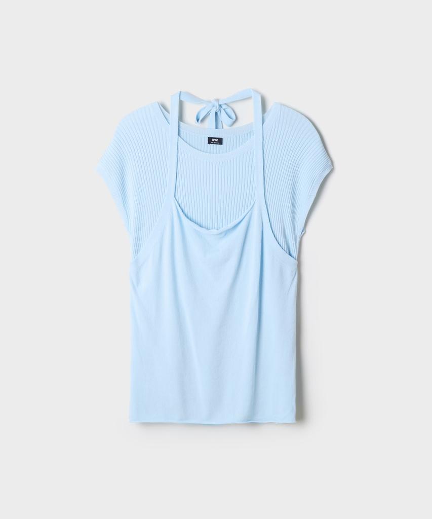 Seupao Halter Neck Layered Short Sleeve Knit_Spkwg25W92