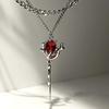 Y2K Accessories Red Crystal Heart Pendant Necklace Chian Egirl Sweet Cool Clavicle Chain Aesthetic Jewelry N0457