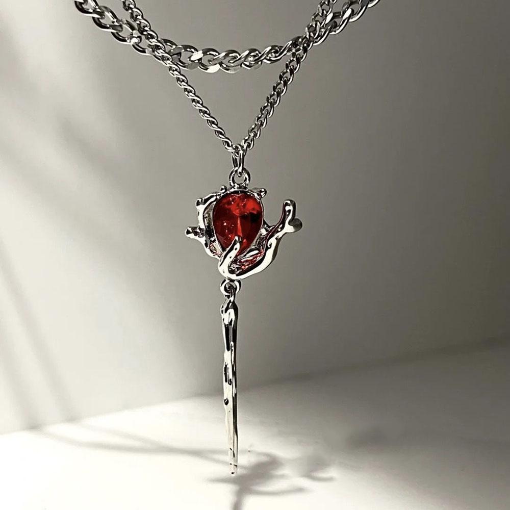 Y2K Accessories Red Crystal Heart Pendant Necklace Chian Egirl Sweet Cool Clavicle Chain Aesthetic Jewelry N0457