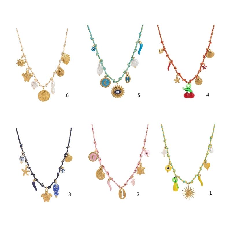 Collana intrecciata Collana corda in acciaio inossidabile Collana con ciondolo a charm Collana regolabile Adatta per l'uso quotidiano