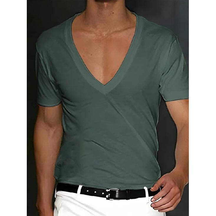 T-shirt da uomo Estate Uomo Scollo a V Colore Unico Vestibilità Slim Sottile Casual T-shirt Manica Corta Top