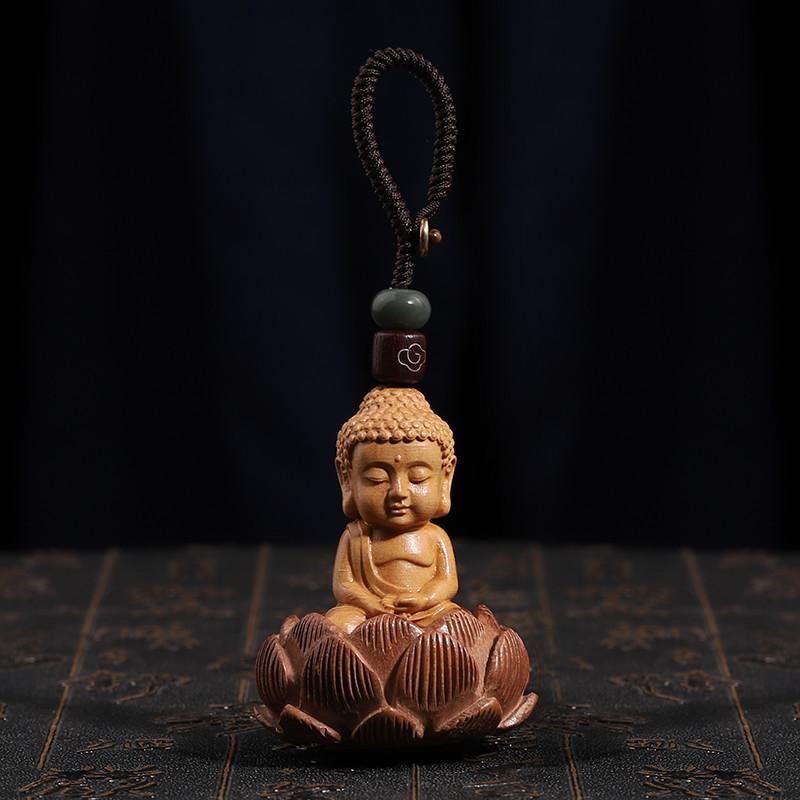 Buddhism Lotusblomma Nyckelring Tillbehör Trä Buddha Lyckobringande Pärlor Nyckelring Jadepärla Telefonamulett Väskspänne Kinesisk Charm