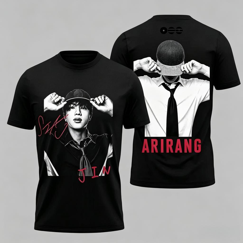 BTS Arirang Design Double Sided T-shirt 2026 World Tour Summer Pure Cotton T-shirt Men's Women's Y2k Clothing Oversized Shirt