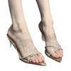 Princess style word with transparent rhinestone pointed open-toed sandals go out fashion stiletto high-heeled slippers women