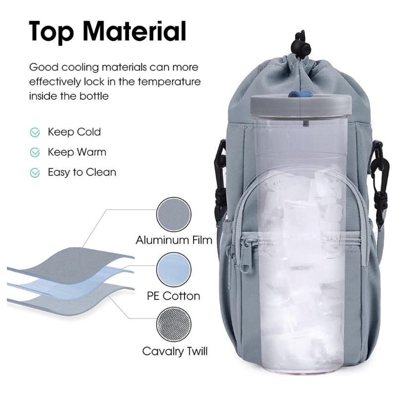 Portable Insulated Water Bottle Carrier Bag Adjustable Shoulder Strap Bottle Pouch Holder for Hiking Travelling Camping