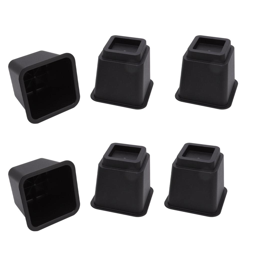 6pcs Bed Risers 5in High Quadrate Trapezoidal Ergonomic Plastic Black Furniture Risers Blocks for