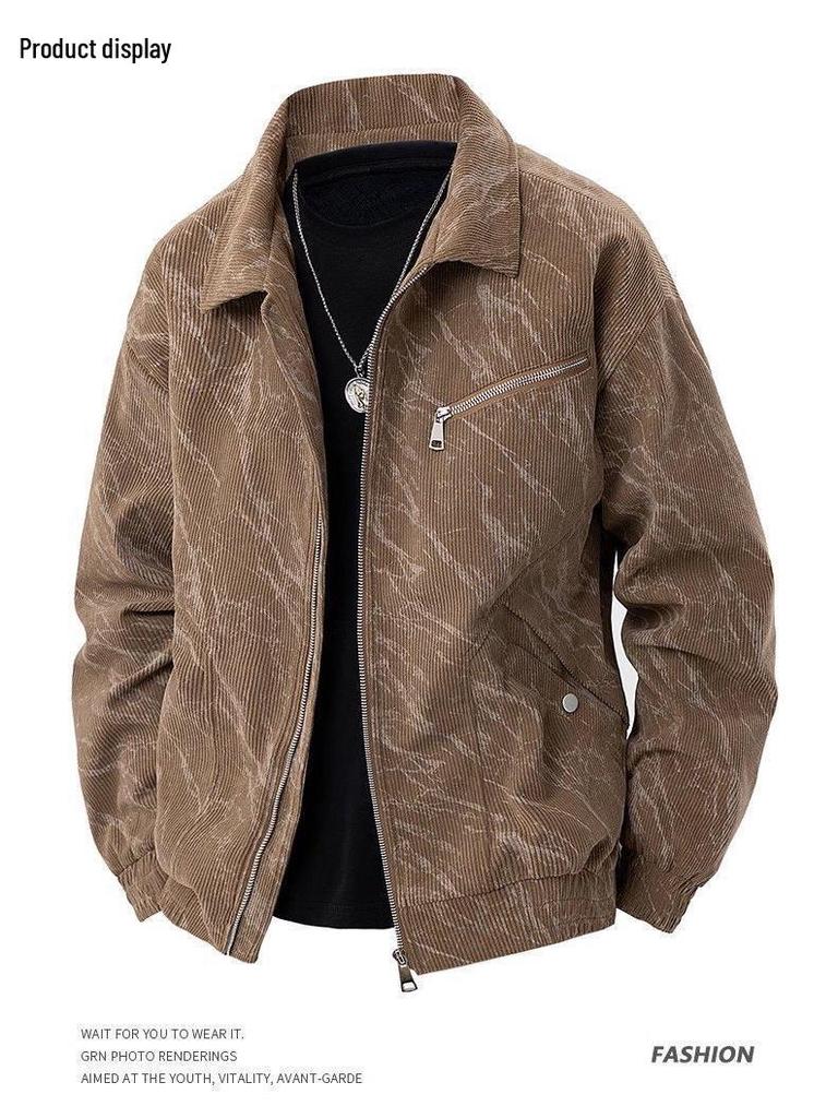 Men's Retro Corduroy Jacket: Spring/Autumn Versatile Loose Casual British Style with Turn-Down Collar.
