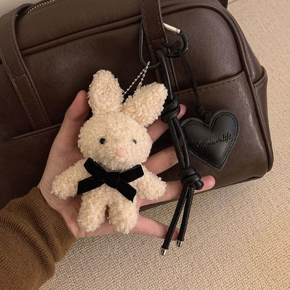 

Soft Rabbit Bow Key Chain PP Cotton Plush Rabbit Doll Pendant Birthday Kids Gift бежевий