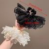 Sweet Double Layered Lace Flower Hair Scrunchies For Women Long Ribbon Bow Tie Girls Big Ruffles Bands Accessorie