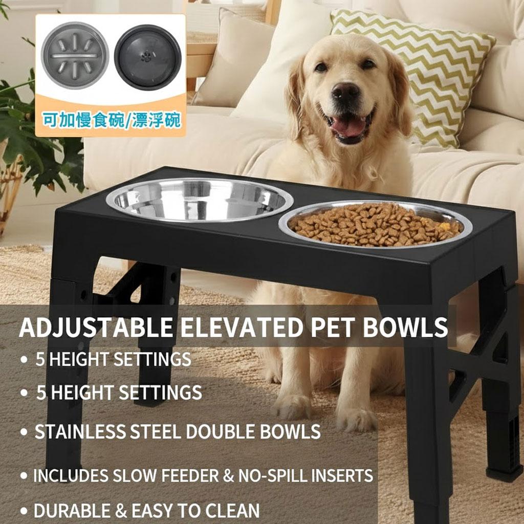 No-Spill Stainless Steel Slow Feeder for Large Dogs | Raised Stand Pet Feeding Station with Anti-Gulping Function