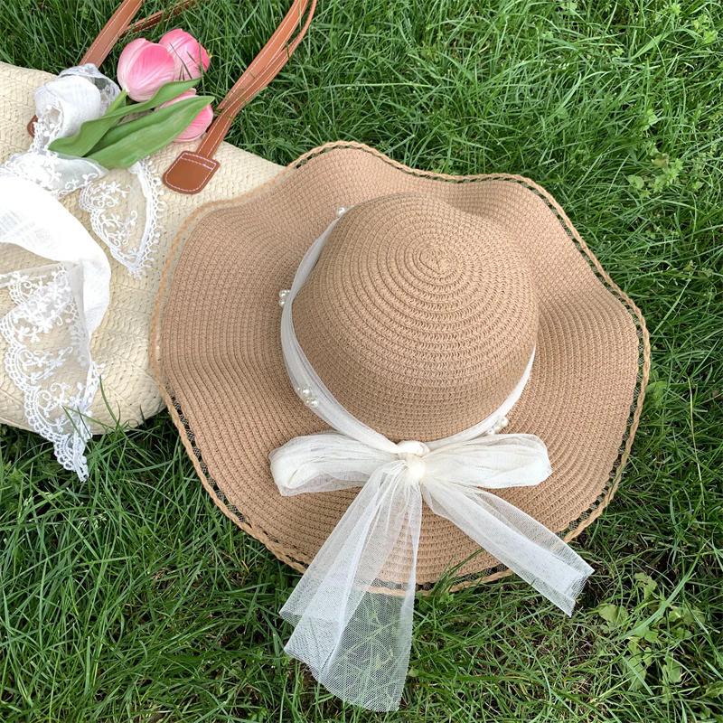

WTEMPO Шляпы соломенные складные с кружевным бантом и жемчугом, однотонные, весна-лето, солнцезащитные, с широкими полями, для путешествий, пляжа, дышащие, солнцезащитные шляпы 1pc хаки