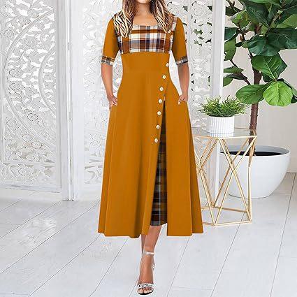 

New women s long dress, round neck medium sleeve elegant new fashion long dress 5XL жовтий