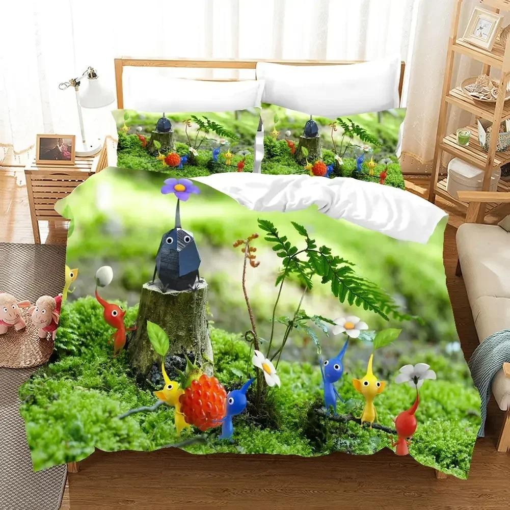 3D Anime Pikmins Game Beding Set For Bedrom Soft Modern Bedspreads Comefortable Children Kids Soft Duvet Cover Comfortable Quilt Cover And Pilowcase