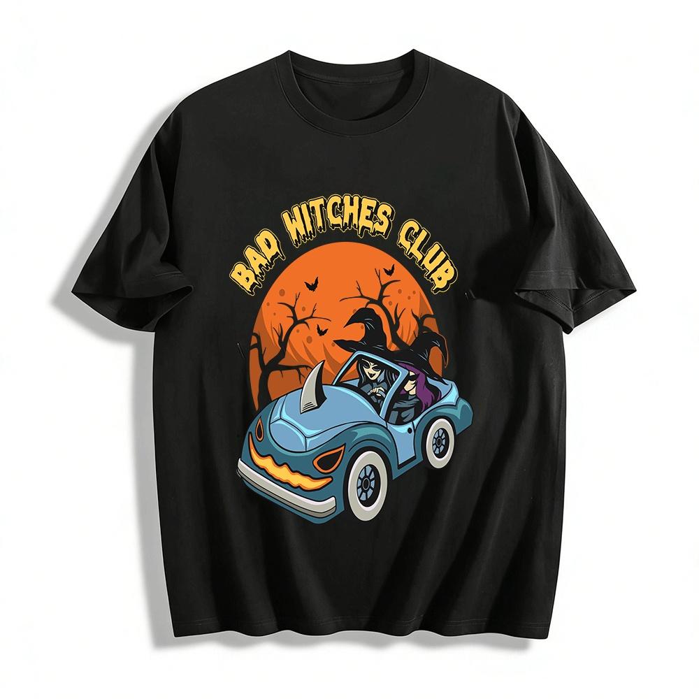 Bad Witches Club Halloween Witch Car Print Casual Top Pure cotton T-shirt XXS