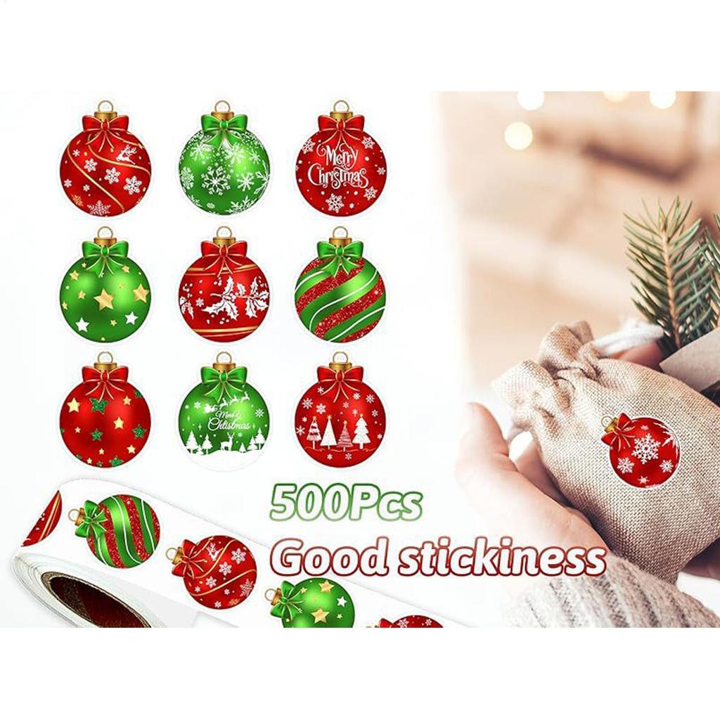 Christmas Stickers 500 Pieces Self Adhesive Vinyl Decals Holiday Ball Ornament Scrapbook Decor Gift for Crafts Planner Journal