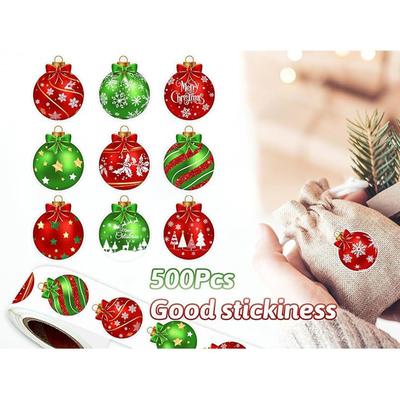 Christmas Stickers 500 Pieces Self Adhesive Vinyl Decals Holiday Ball Ornament Scrapbook Decor Gift for Crafts Planner Journal