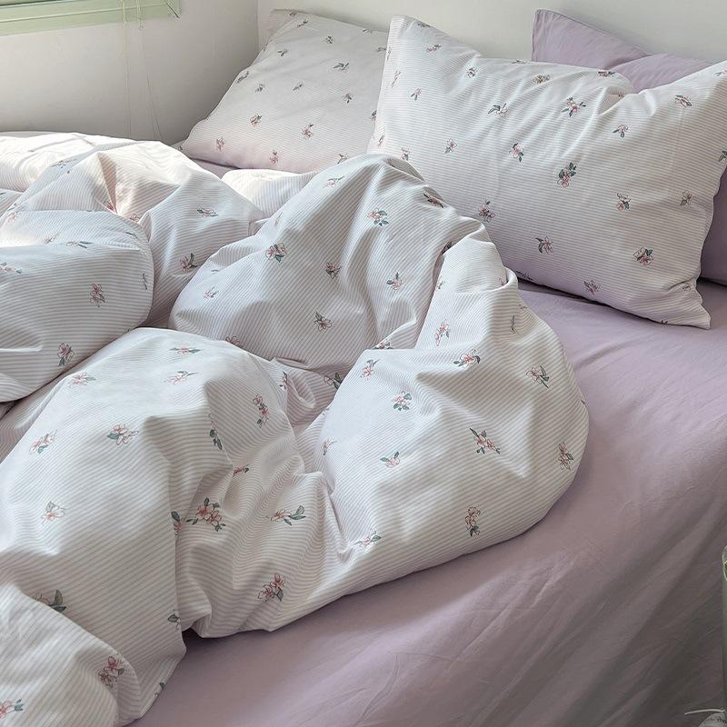 Sada povlečení z čisté bavlny, čtyřdílná sada z čisté bavlny, prostěradlo z čisté bavlny, povlak na přikrývku, sada tří dílů